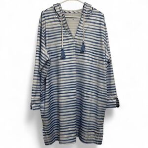 Vineyard Vines Blue White Striped Hooded Tassel Cover-Up Dress 2X